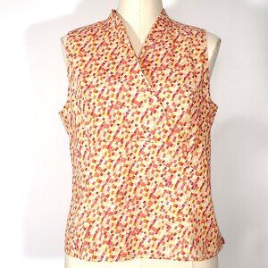 Talbots Womens Yellow Red Sleeveless Cross-front Blouse Shell Top Size 18